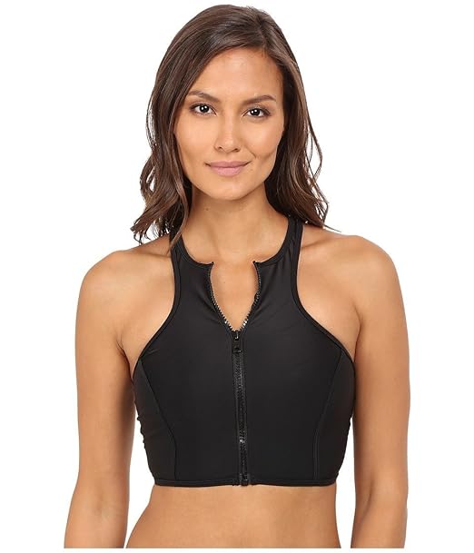 Body Glove Women's Vision Zip Front Crop Bikini Top, Black, Large