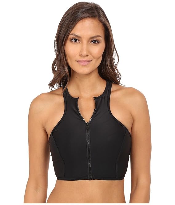Body Glove Women's Vision Zip Front Crop Bikini Top, Black, Large
