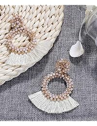 Statement Fringe Hoop Earrings for Women - Fashion Bohemian Beaded Tassel Drop Earrings for Girls Jewelry, Idea Gifts for Mom, Lover and Friends