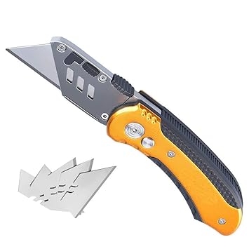 PagKis Rder 427 Foldable Lock Back Utility Knife, Sharp Tempered SK5 Blade, Rubber Grip Aluminium Handle with 5 Extra Blades and Pocket Clip