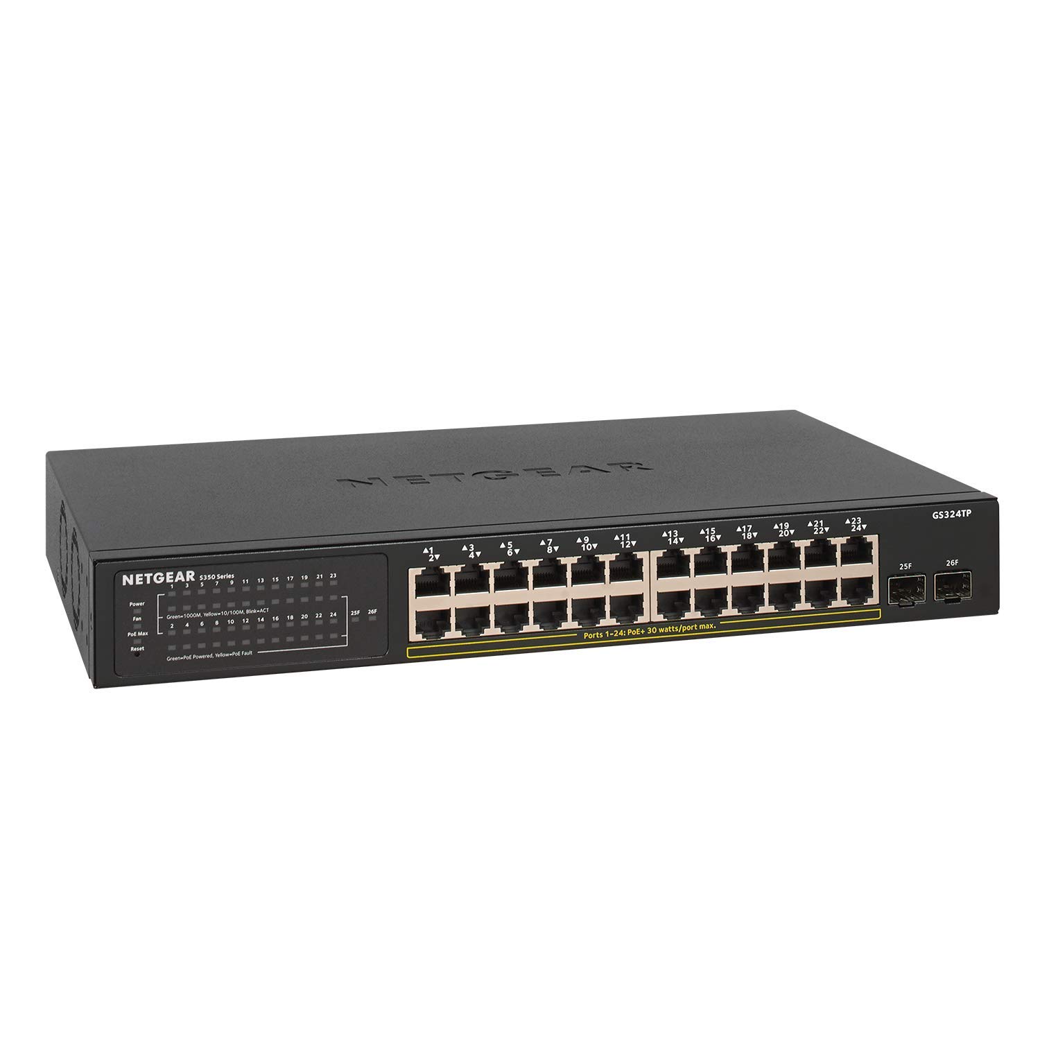 NETGEAR 24-Port PoE Gigabit Ethernet Smart Switch (GS324TP), Managed, with 24 x PoE+ @ 190W, 2 x 1G SFP, Desktop or Rackmount