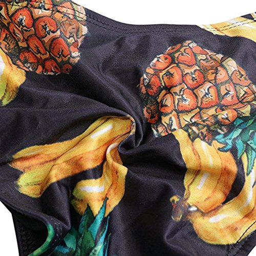 Women’s 2 Pcs Triangle Padding Bra Top High Leg Cut Bottoms Sexy Thong Bikini Set Bathing Suit 3D Printing Black Yellow Green Leaves Push up Halter Swimwear Bikini Beachwear Bandage Bathing Suit