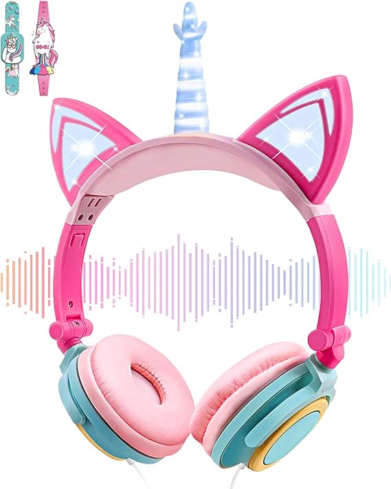 Unicorn Kids Headphones for Girls Boys Cat Ear LED Amazon.co.uk