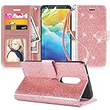 LG Stylo 5 Case,LG Stylo 5 plus Case,LG Stylo 5 Wallet Case W/[Kickstand][wrist Strap][Credit Card Slots],PU Leather Bling Glitter Flip Case Wallet Cover for Girls Women,Rosegold