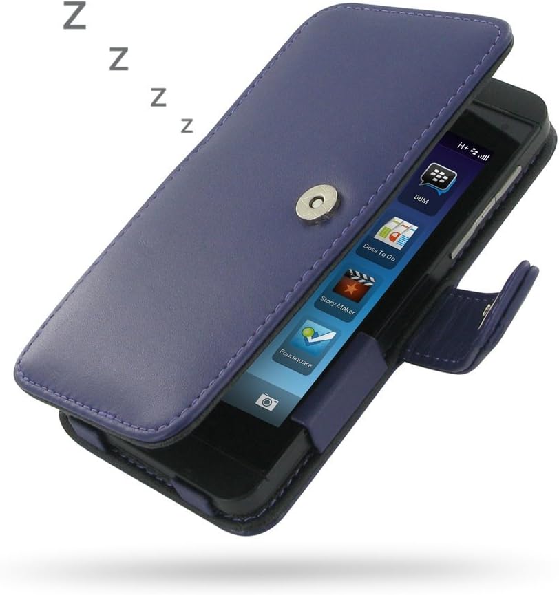 PDair BlackBerry Z10 Leather Flip Pouch Case (Purple), 100% Genuine Leather Folio [Magnetic Function] Traditional Design Slim Fit Case Leather Book Case for BlackBerry Z10