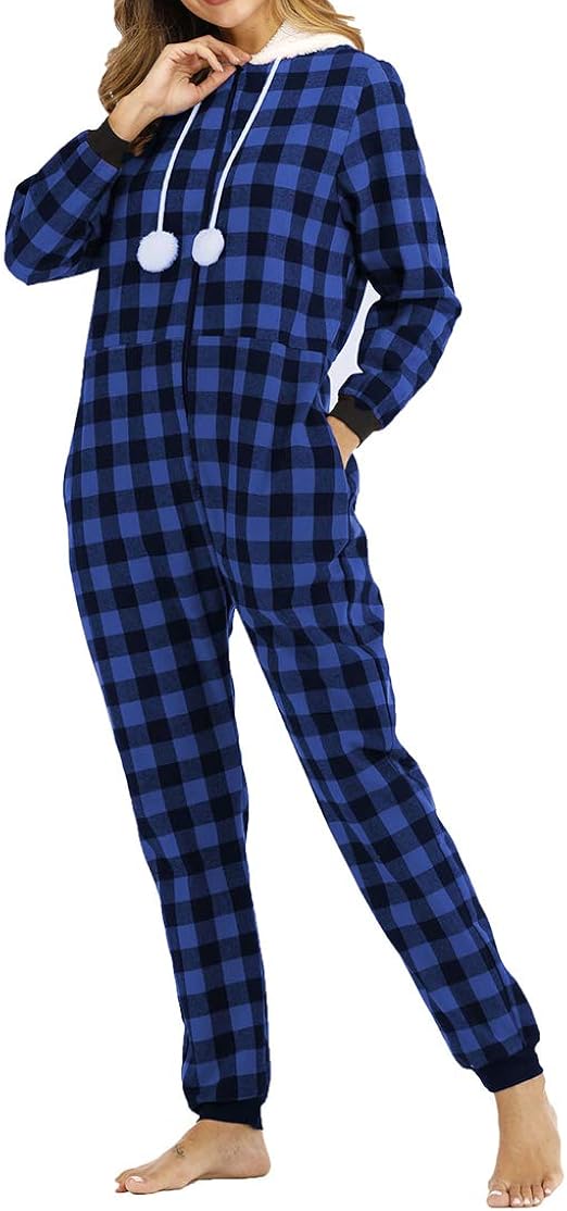 Loozykit Damen Jumpsuit Schlafanzug Teddy Fleece Reißverschluss