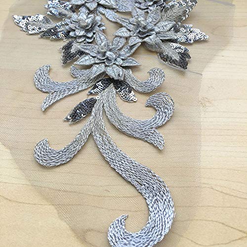Exquisite Silver Crystal Flower Applique Embroideried Sequins Details Floral Motif Sew onto Lyrical Dance Dress Prom Dress Evening Gown
