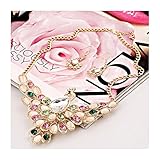 S& E Women's Peacock Gold Tone Rose Crystal Vintage Jewelry Chunky Chain Necklace Choker Statement Evening Party Necklace