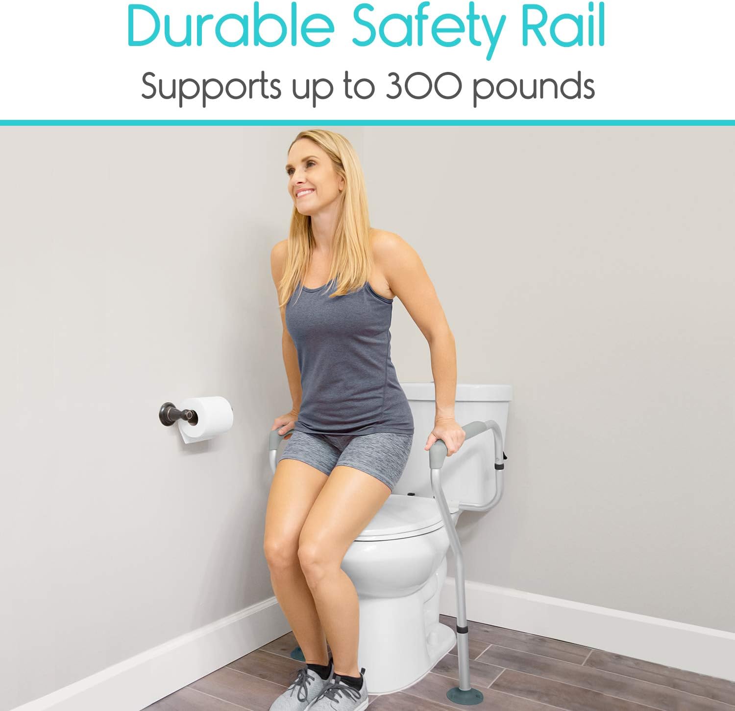 Vive Toilet Rail - Bathroom Safety Frame - Medical Railing Helper for Elderly, Handicap, Disabled, Seniors - Bariatric Assist Handrail Grab Bar - Adjustable Height, Padded Arms Fit Most Toilet Seats - - 