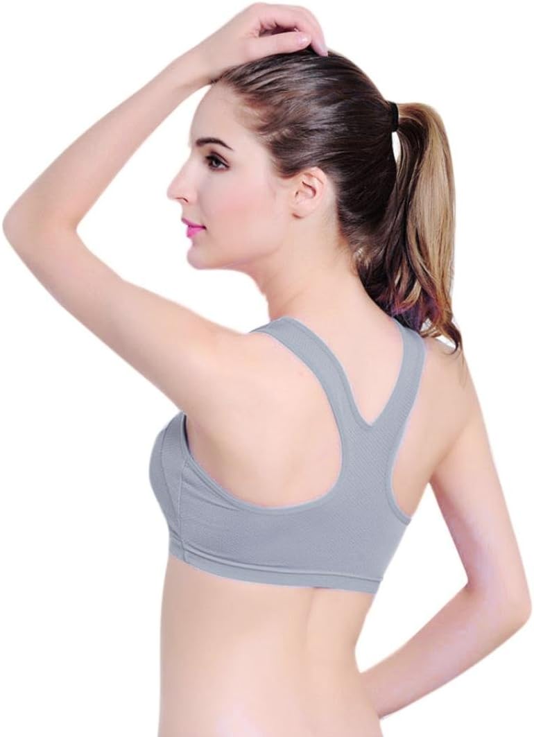 Overdose Women Sportswear Yoga Fitness Stretch Workout Tank Top Seamless Racerback Padded Sports Bra (Small, Gray)
