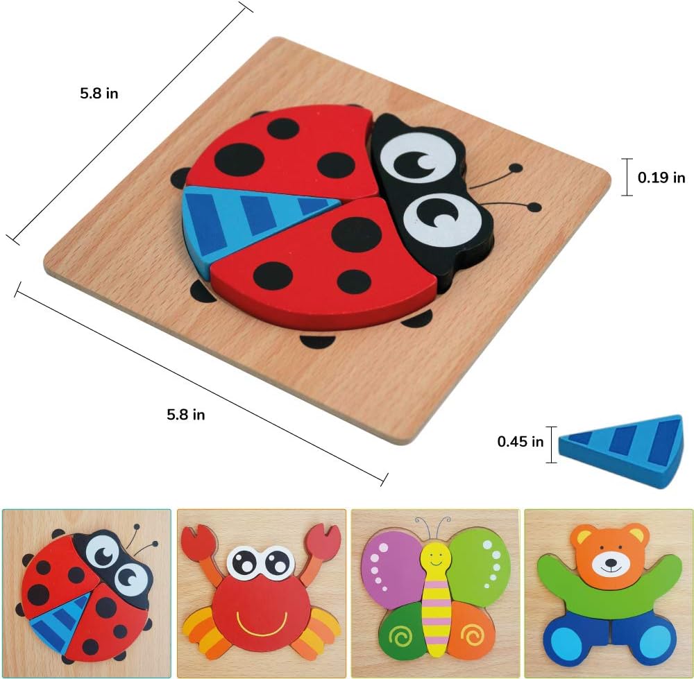 ToyerZ Christmas Edition Wooden Puzzles for Kids age 1-3 Educational Toys 4 Animal Shapes Wooden Jigsaw Puzzles Montessori toys for Toddlers Learning Toys for Toddlers 1-3 Preschool Puzzles: Toys & Games