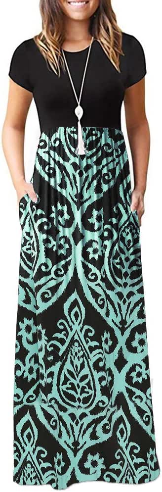 Zattcas Women's Floral Maxi Dress Short and 3/4 Sleeve Casual Long