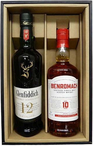 Amazon Co Jp 飲み比べ スペイサイドモルト グレンフィディック12年40度 ベンロマック10年43度 700ｍｌ 2本セット 食品 飲料 お酒
