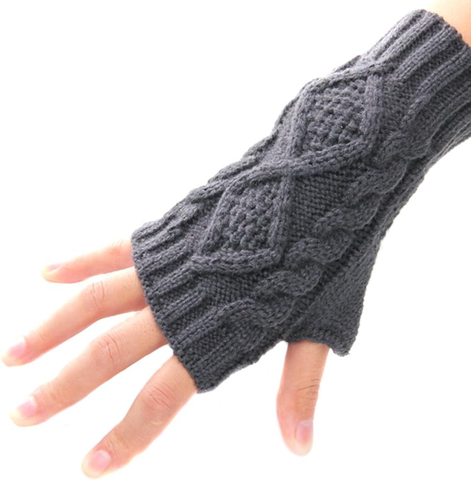 TININNA Winter Warm Knit Knitted Fingerless Gloves Half Finger Gloves Wrist Warmers for Women Girls Grey