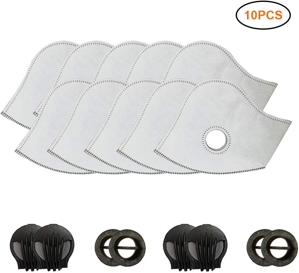 TAIPPAN 10pcs Activated Carbon Mask Filters, 5 Layers Protective Mask Filters, Dust Mask Filter with 4 Exhaust Valves for Women and Men