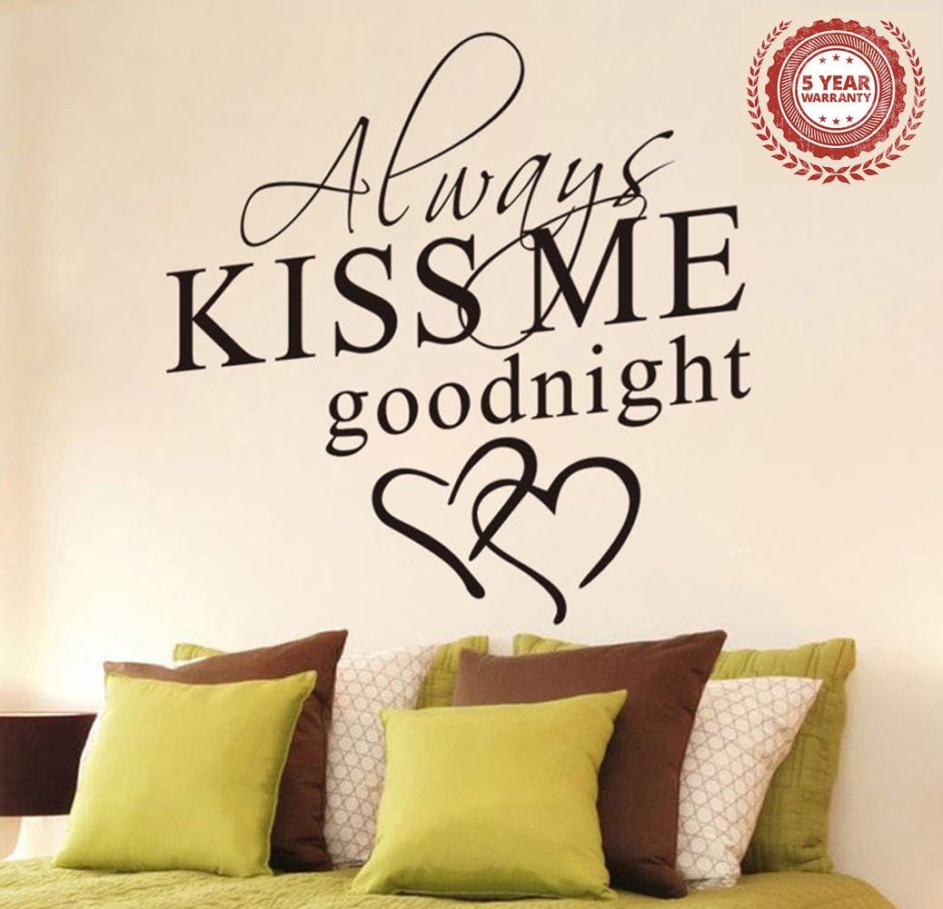 JIARUI Wall Stickers Always Kiss Me Goodnight Wall Decal Word Wall Art Sticker Home Decor for Bedroom Living-Room 26 X 18.11 in (Black)