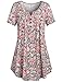 SeSe Code Womens Shirts to Wear With Leggings, Women's Crewneck Button-up Ruched Short Sleeve Tunic Shirt Top Large Wine Gift Career Holiday