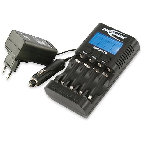 ANSMANN Powerline 4 Pro Akkuladegerät / Multifunktionale Akku Ladestation für 1-4 NiMH/NiCd-AA oder AAA Akkus / Kapazitätstes