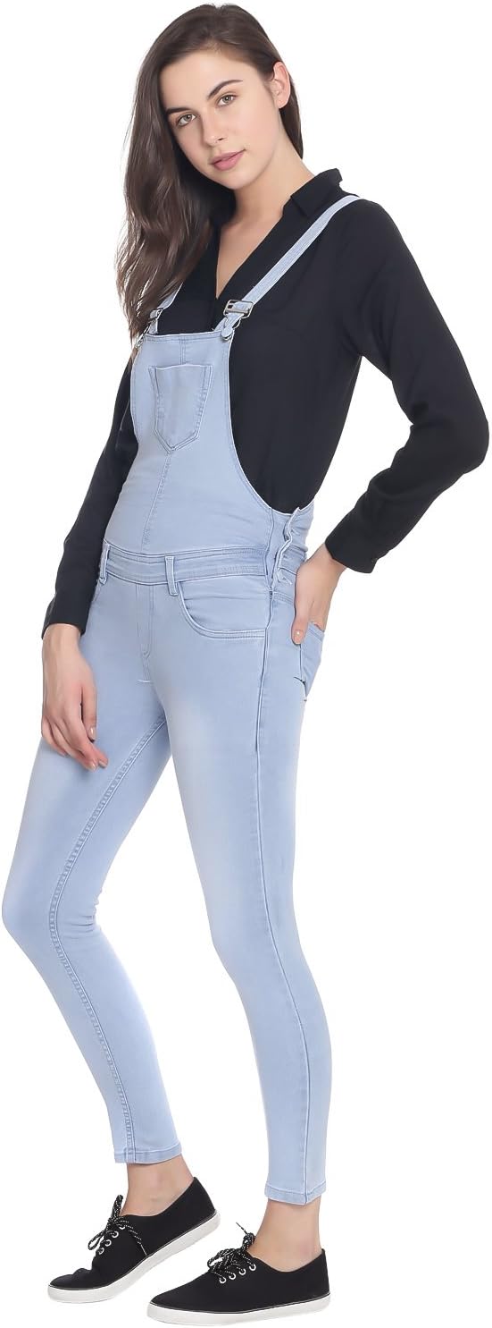 Light Blue Denim Solid Casual Dungaree for Women (1225LIGHT_BLUE-30)