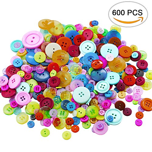 Amersumer 600 Pcs Assorted Sizes Resin Buttons Round Craft Buttons for Sewing DIY CraftsChildren's Manual Button Painting