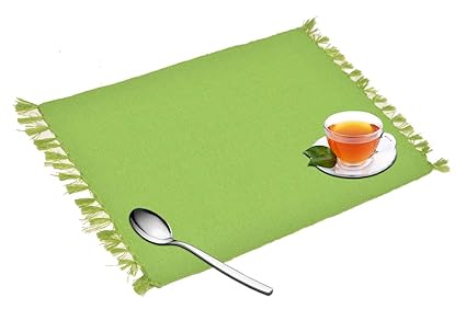 Yellow Weaves 6 Piece Cotton Placemat, 12 X 17 Inches - Green Colour