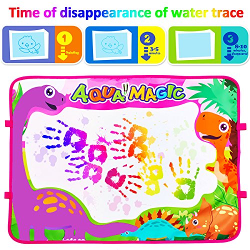 iGeeKid Aqua Doodle Drawing Mat Pad Tablet 6 Color 4 Magic Pens with 4 Clips Dinosaur Large Water Painting Writing Board for Boys Girls Kids Children Toddler Travel School Gifts Learning Toys - Thumbnail 3