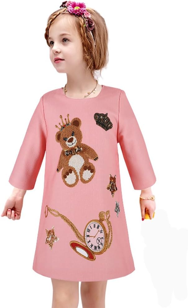 Cavalli Kids Girls Teddy Bear Print Long Sleeve Christmas Dress (2T)