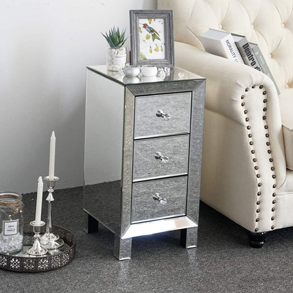 Henf Mirrored Furniture Mirrored Bedside Table 3 Drawer Bedside