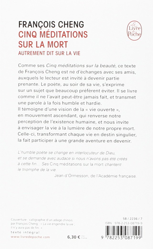 Cinq Méditations Sur La Mort Amazonfr François Cheng Livres -