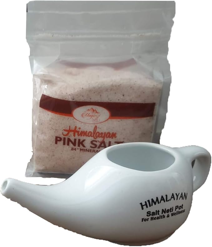 Neti Pot Salt Inhaler with 100 Pure Himalayan Salt Crystals 500g White