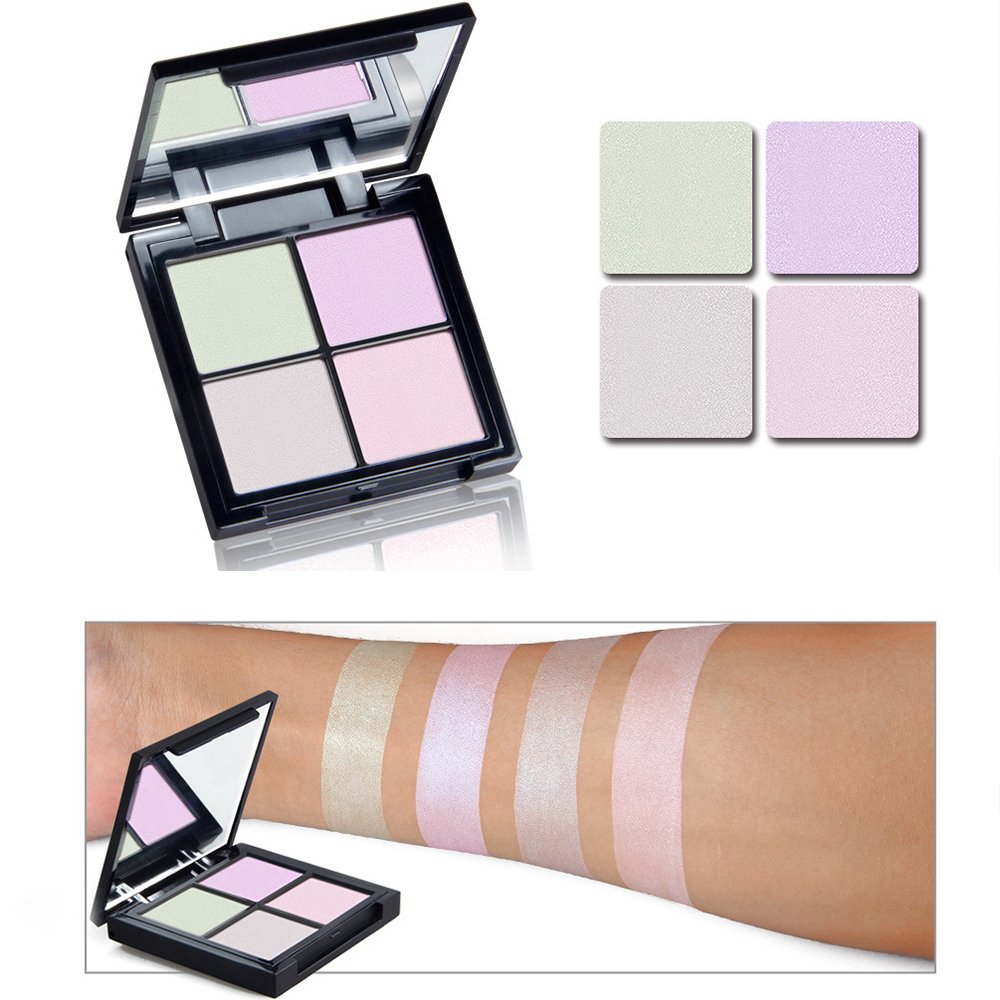 Highlighter Palette, QiBest 4 Colors Glow Kit Makeup Powder Palette Face Illuminating Highlighting & Bronzer Palette