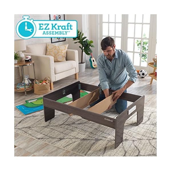 KidKraft 18026 My Own City-Fahrzeug und -Spieltisch mit EZ Kraft Assembly Bahngleis-Set und Tisch aus Holz, Grau – Bild 6