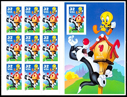 Sylvester and Tweety Sheet of Ten Stamps with Imperforate 10th Stamp Error Scott 3205