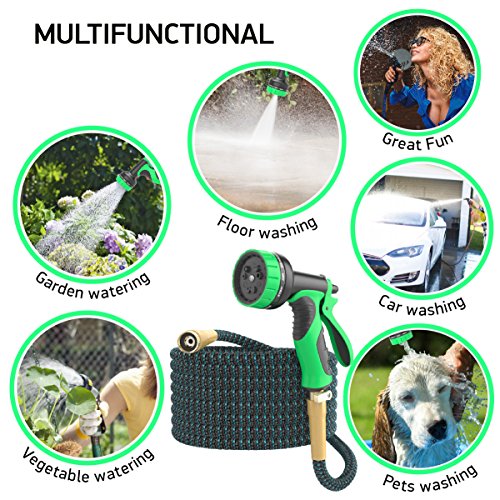 [NEW 2018] Expandable Garden Hose 50Ft Extra Strong – Brass Connectors w/Protectors 100% No-Rust & Leak, 9-Way Spray Nozzle - Best Water Hose for Pocket Use - 100% Flexible Expanding up to 50 ft - Thumbnail 7