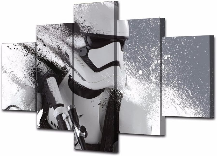 XDXART 5 pcs Home Decor Pictures Canvas Printed Painting, Decor Art - Star Wars Stormtrooper Cartoon Wall Art Oil Paintings Printed Pictures (Without Wooden Frames) (8x14x2p+8x18x2p+8X22inch)