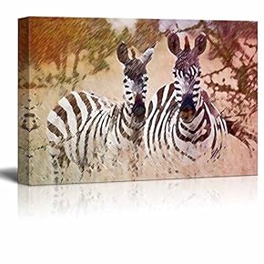 Animal Theme Two Zebras on The African Savanna Stretched
