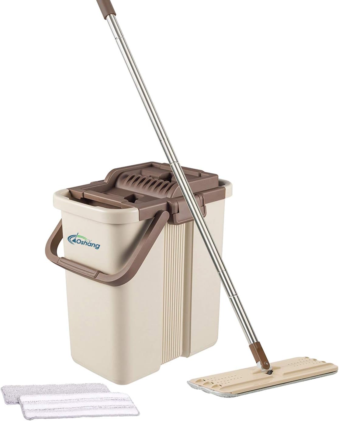 Oshang Flat Squeeze Mop And Bucket Hand Free Wringing Floor