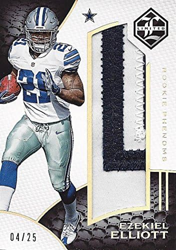 EZEKIEL ELLIOTT 2016 Panini Limited Football ROOKIE PHENOMS Game-Worn Jersey 2-COLOR JUMBO PATCH (Dallas Cowboys) Rare Insert NFL Collectible Trading Card #04/25