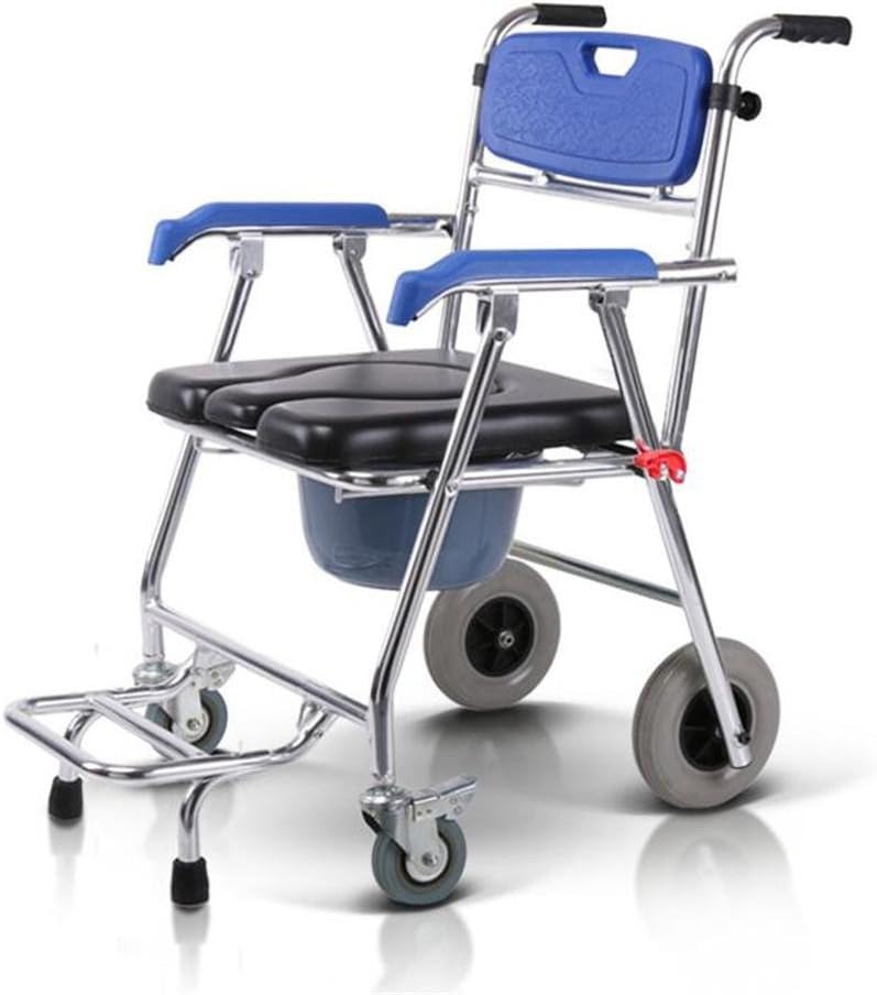 NEEDED Y Elderly Folding Commode Chair Wheeled Commode/Over Toilet Chair With Padded Seat And Back - Height Adjustable