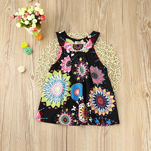 Wesracia Toddler Baby Kids Girls Dress Flower Bohemian Sleeveless Princess Dress Beach Summer Dress Clothes (6T, Black)
