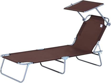 outsunny tumbona inclinable aluminio plegable hamaca playa piscina con parasol cafe