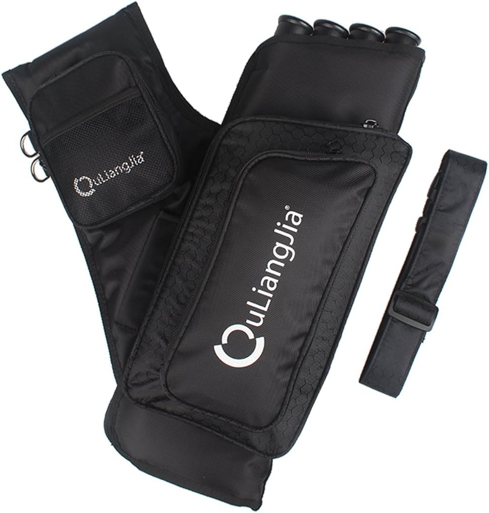 Krayney Archery 4 Tubes Hip Arrow Quiver Waist Hanged Carry Bag with Pockets Adjustable Belt