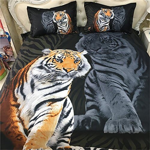 EsyDream 3D Oil Painting Tiger Animal Boys/Men's Duvet Cover Sets 3-Pieces No Comforter 100% Polyester,Twin Size 3pc/set
