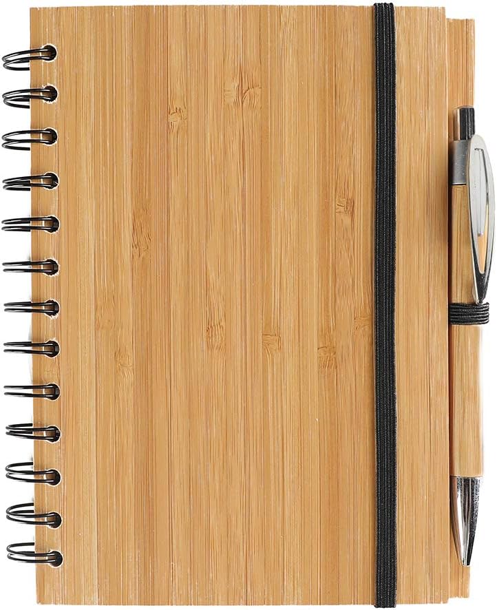 Spiral Notebook A5 Bamboo Notebooks/Journals With Pen for Journaling Writing Note Taking Diary and Planner ，Bamboo notepad, 70 Sheets : Office Products