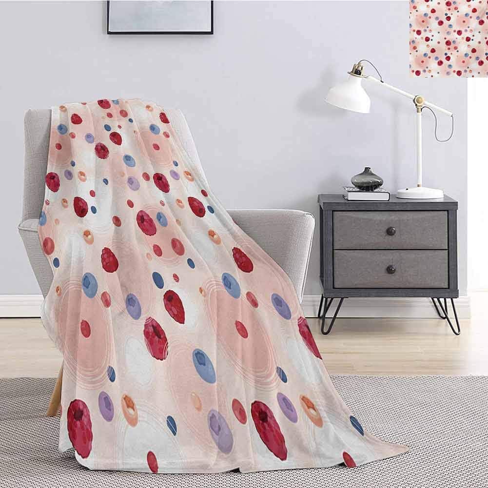 Luoiaax Peach Flannel Fleece Throw Blanket Raspberries Blueberries Cranberries Food Themed Design with Abstract Circle Backdrop Soft Throw Blankets for Adults W57 x L74 Inch Multicolor