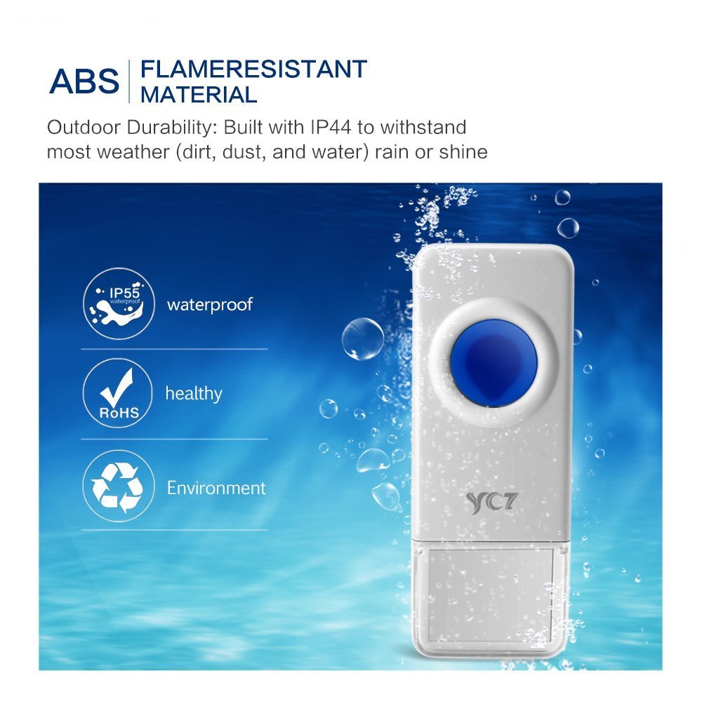 YCZ Wireless Doorbell Chime Wood Receiver Waterproof Push Button Remote Operating Range at Over 1000 ft with 52 Chimes with LED Indicator for Home Office Store and More (2 push button+2 receiver)