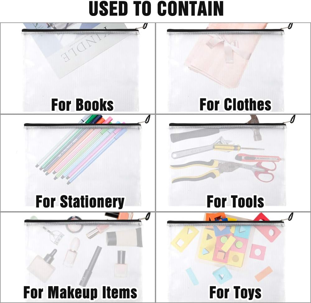 EOOUT 24pcs Mesh Zipper Pouch Document Bag, Plastic Zip File Folders, Letter Size/A4 Size, Black, for School Office Supplies, Travel Storage : Office Products