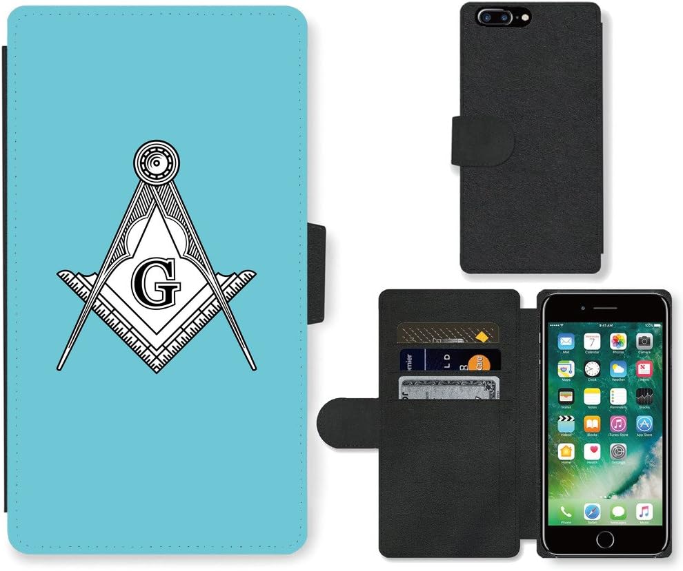 GoGoMobile Hot Style Cell Phone Card Slot PU Leather Wallet Case // Q08190627 Masonic Freemasonry 1 Cyan // Apple iPhone 7 PLUS