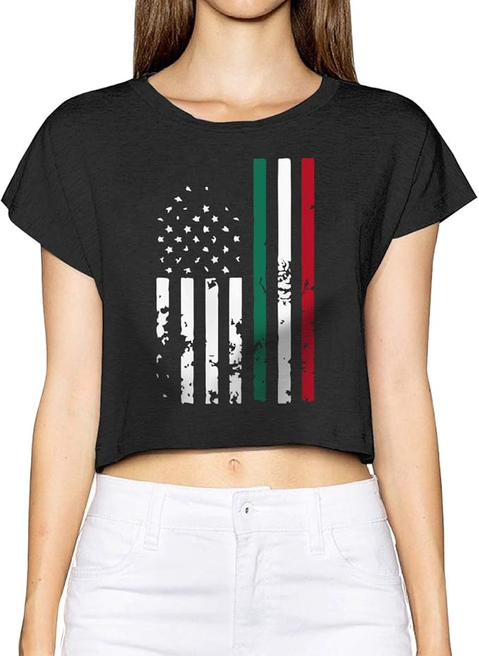 American Mexican Flag Girl's Crop Tops Summer Short Sleeve TShirt Tops