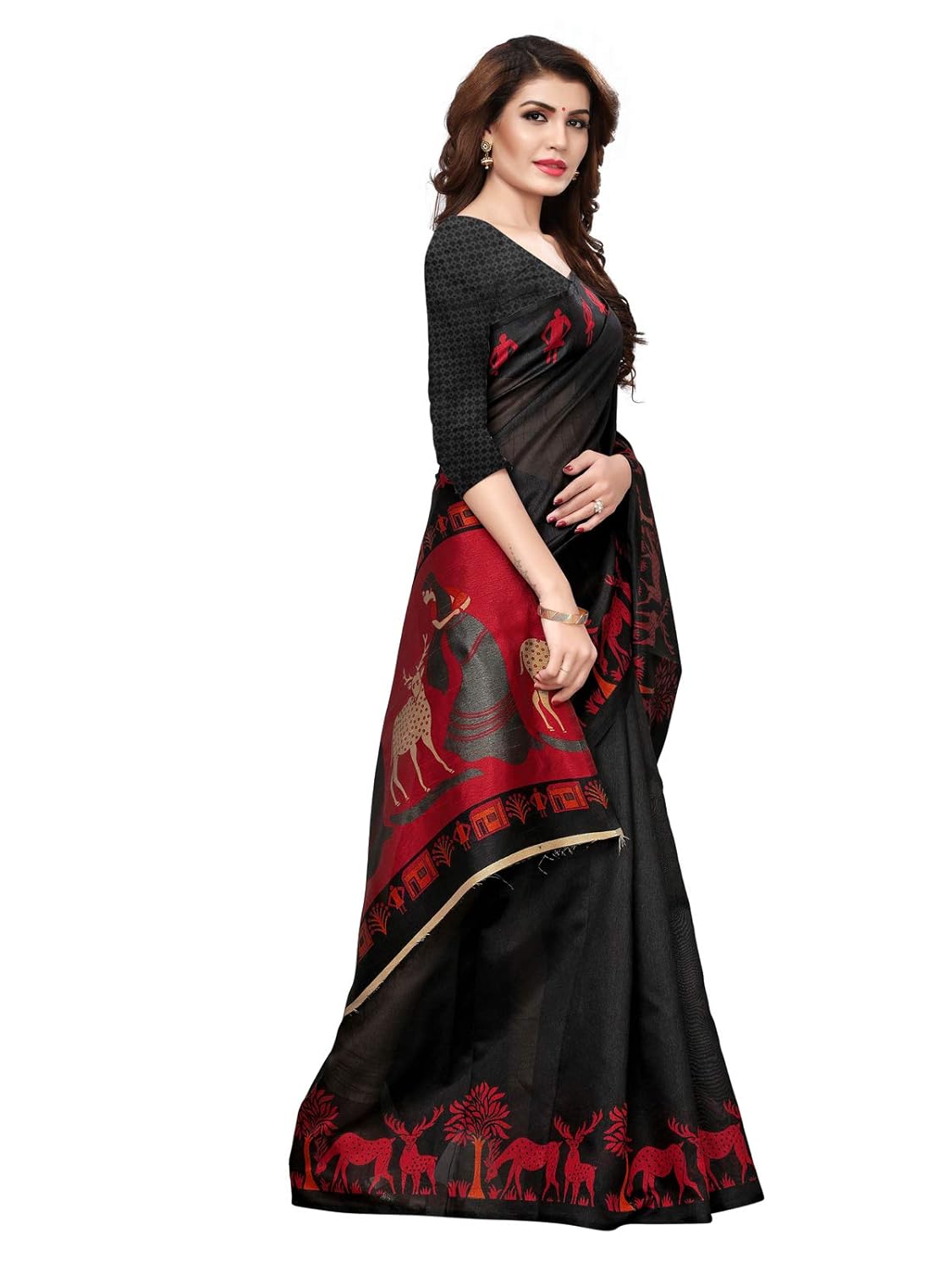 varayu women's solid kashmiri silk printed saree